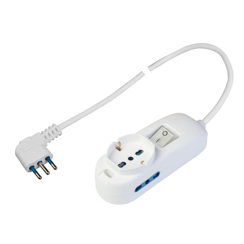 Presa 3 Biv. con Terminale Laterale e Interruttore Luminoso + 5M Cavo Bianca - Polypool Presa 3 Biv. con Terminale Laterale e Interruttore Luminoso + 5M Cavo Bianca - Polypool